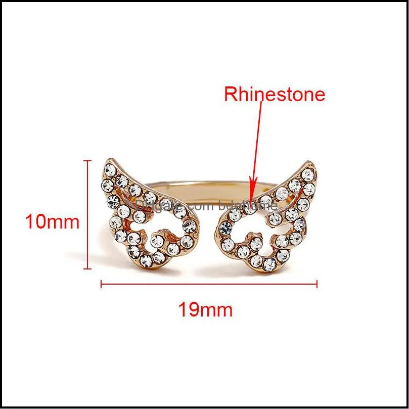 korean fashion micro inlaid zircon angel wings open ring for women cute gold sliver rose gold ladies wedding ring jewelry wholesale