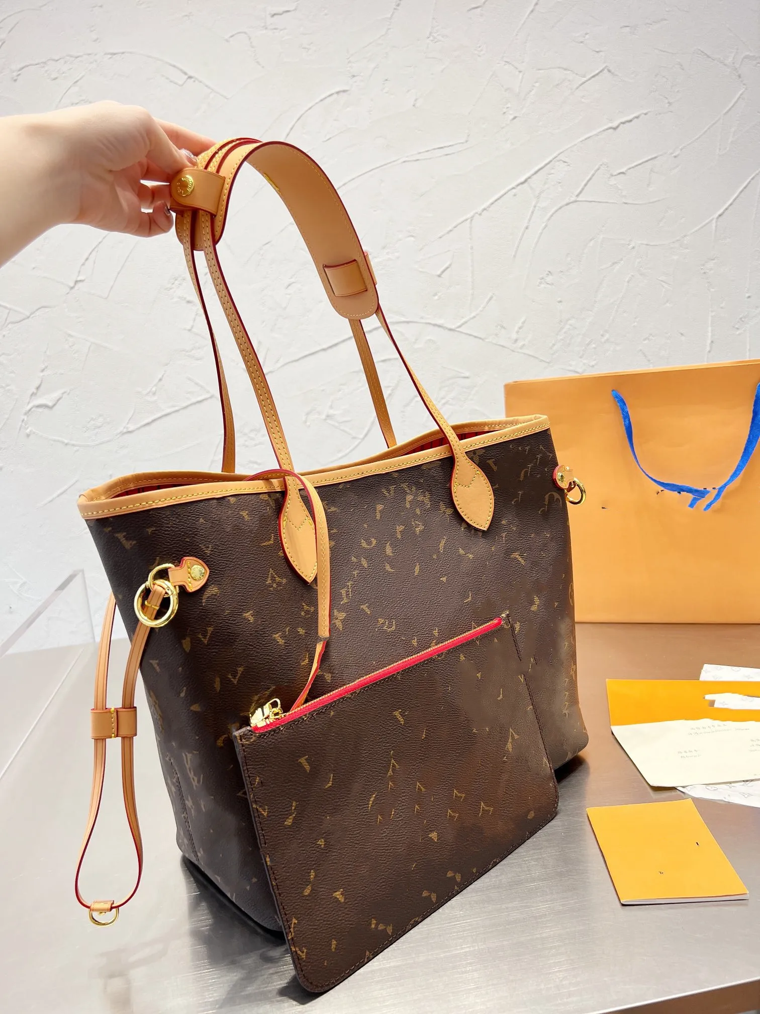 Aldrig 2st Set Women Tote Purse Shoulder Bag Designer Vintage Shopper Crossbody Handbag Påsar AAA