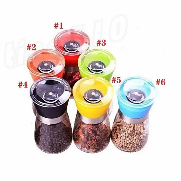 Hand movement black pepper grinder Kitchen Mills supplies glass grinder Shaker Salt Container Condiment jar T9I00157