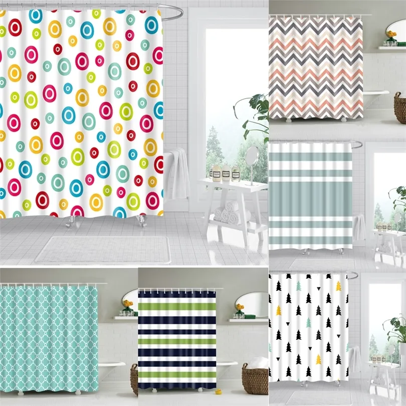 Modern Stripes Cute Shower Curtain Sets Bath For Home Decor Waterproof