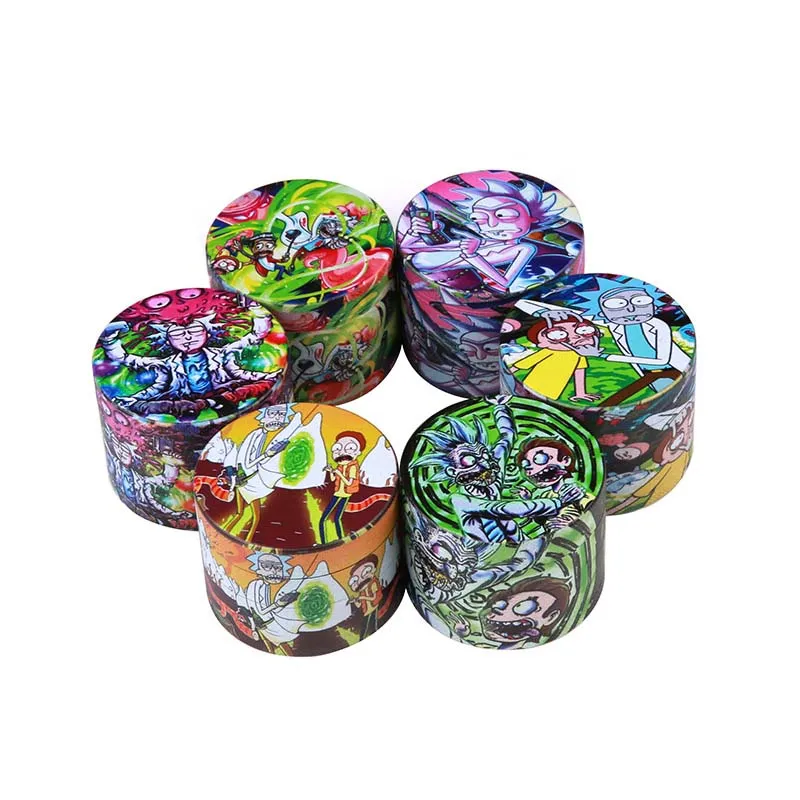 Rauchmühle mit Cartoon-Muster in heißen Farben, 50/55/63 mm Durchmesser, vierschichtige Mühle, 3D-Zeichnung, Rauchen