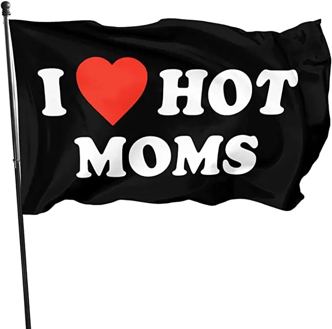 I Love Hot Moms Flag 3x5 Ft Premium Polyester Banner Mors Dag Med Mässingshylsor för Inomhus Utomhus Yard Dekoration