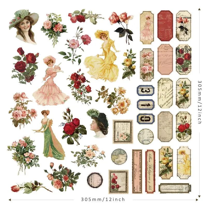 Vintage Flower Die Cuts Sticker Collection Kit For Scrapbooking