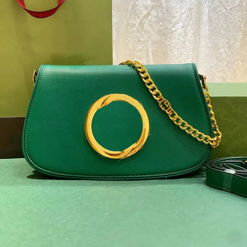 7a Green Blondie Shoulder Bag Real Leather Crossbody Strap Leather Trim Cotton Linen Lining Round Interlocking Designer Luxury BagsCrossbody Chain Flap