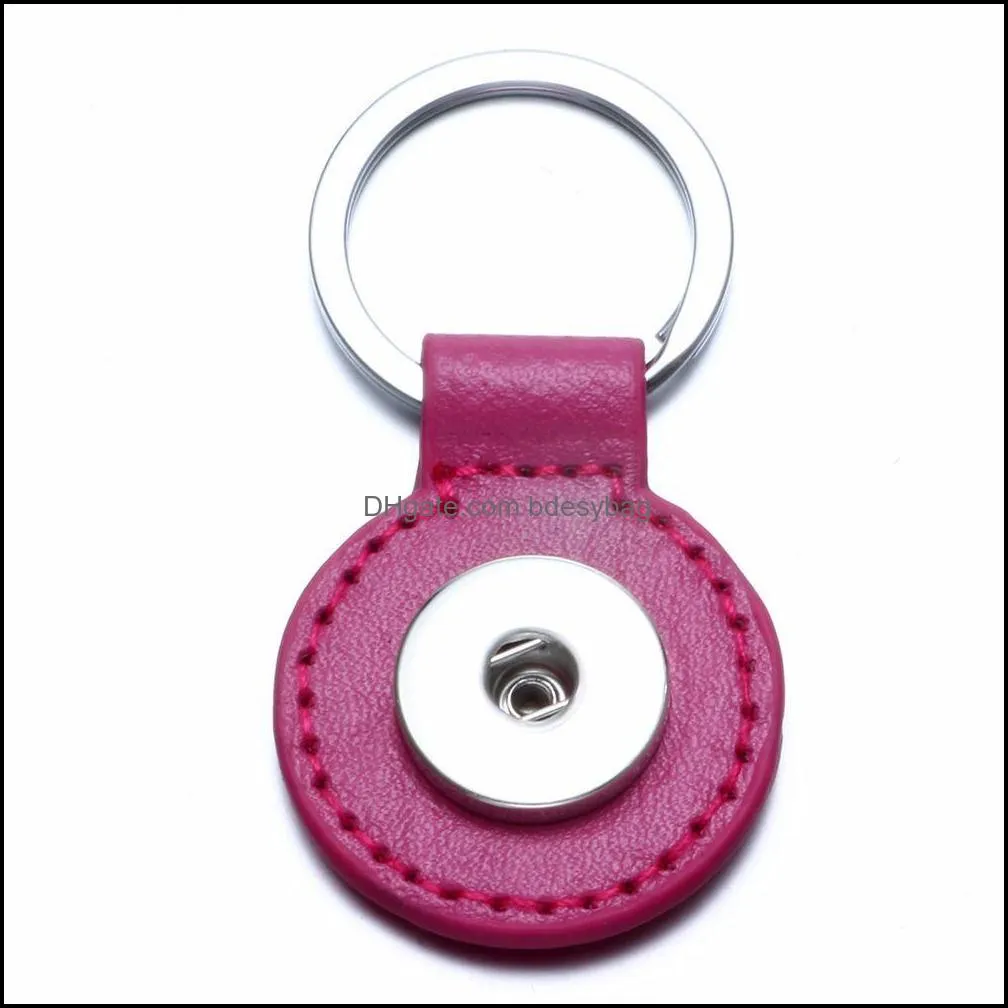 Noosa Round Colorful PU leather snap Keychains Simple fit DIY 18MM snap buttons unisex Car bag key rings wholesale for women men SH011