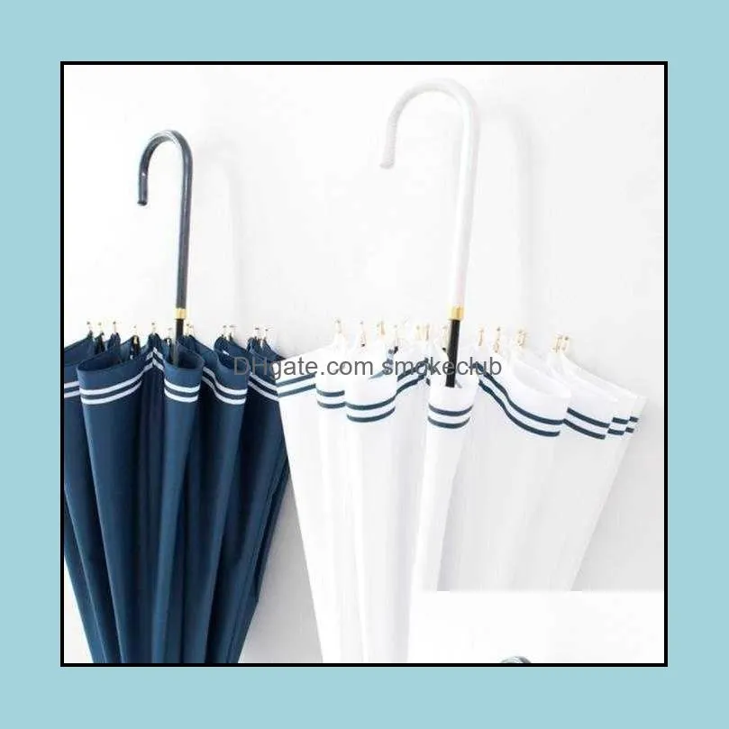 16K Elegant Little  Navy Wind Stripe Ultra Light Curved Handle Straight Pole Umbrella Long Handle Umbrellas seaway PAF14001