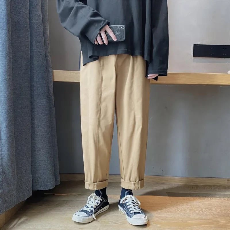 Мужские штаны Корейская уличная одежда Мужчина Широкая нога сплошное цвет хлопковой человек негабаритные брюки Харадзюку мужской случайный прямой 6xlmen's