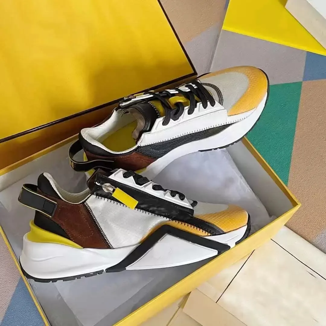 Fendie FLOW Fabrics Black Leather Sneakers High Quality Casual