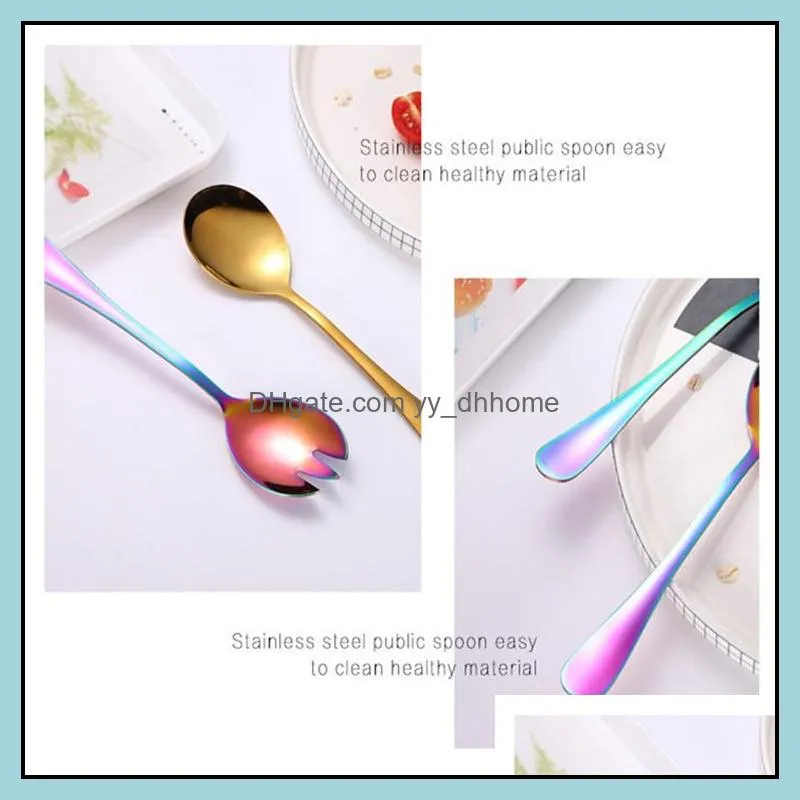 big fork spoon salad fork stainless steel salad spoon silver gold copper rainbow black blue purple