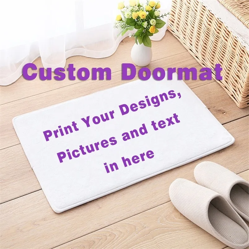 Personlized Custom Doormat Antislip Backing Gedruckt Ihr Design Bild Po Suede Flanellboden für Bath Wohnzimmer 220607