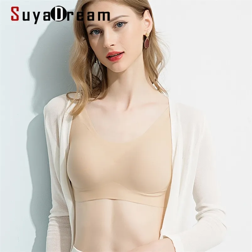 SuyaDream femmes 3/4 tasses sans couture soutiens-gorge doublure en soie naturelle sans fil mince rembourrage Yo ya Style soutien-gorge noir intimes 220519