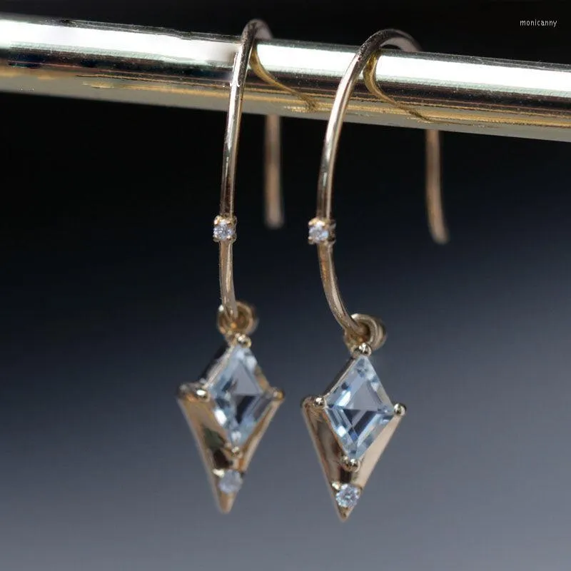 スタッドオリジナルダイヤモンドがちりばめられたダイヤモンド型ブルートルマリンイヤリングレトロコンパクトチャームレディースブランドシルバージュエリーモニ22