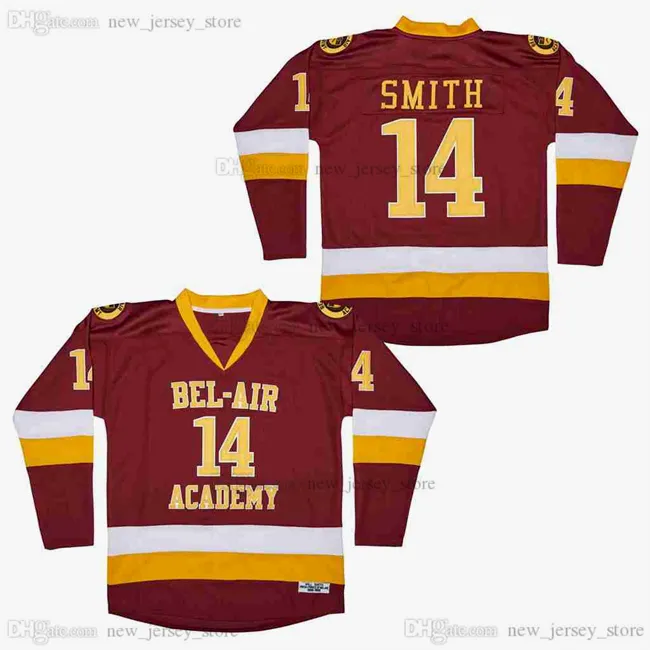 فيلم Fresh Prince of Bel-Air Ice Hockey 14 Smith Jersey Slap All Titched Red Color Away Treatable Sport Sale عالية الجودة