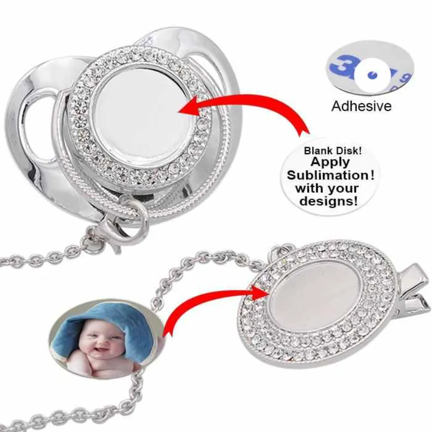 Fai-da-te Personalizza il ciuccio Bling di sublimazione con la collana a clip Cristalli Favore di partito per il regalo di compleanno del ricordo del bambino