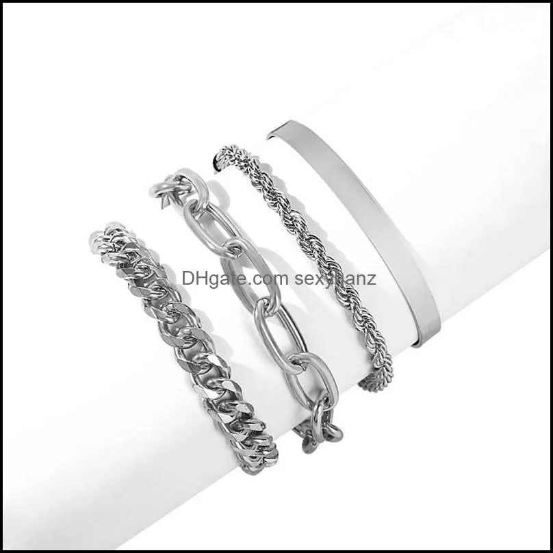 stainless steel cuban chain bracelets 14 k gold plated hip hop bangle jewelry fashion multilayer bracelet set for women k136fa