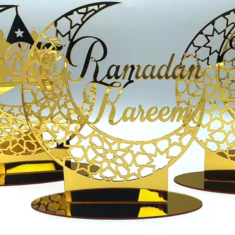 Decorazione per feste Eid Mubarak Golden Acrilic Moon Star Ornaments Ramadan 2022 Decorazioni per la casa Muslim Deco Aid Mubarakparty