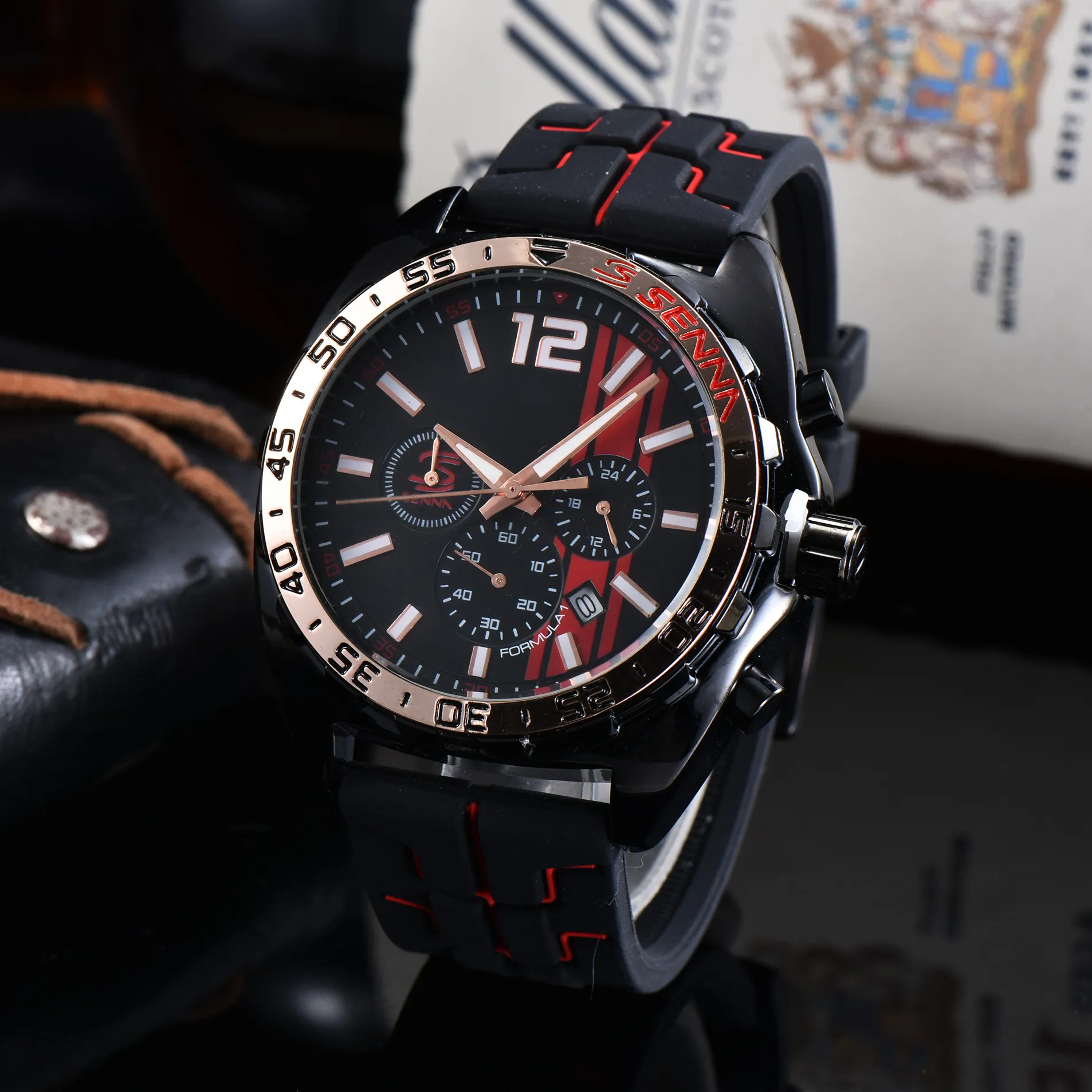 New Mens Watch Automatic Stainless Steel Ceramic Wristwatch Quartz Movement High Quality Metal Strap Fashion Multifunctional Water264u