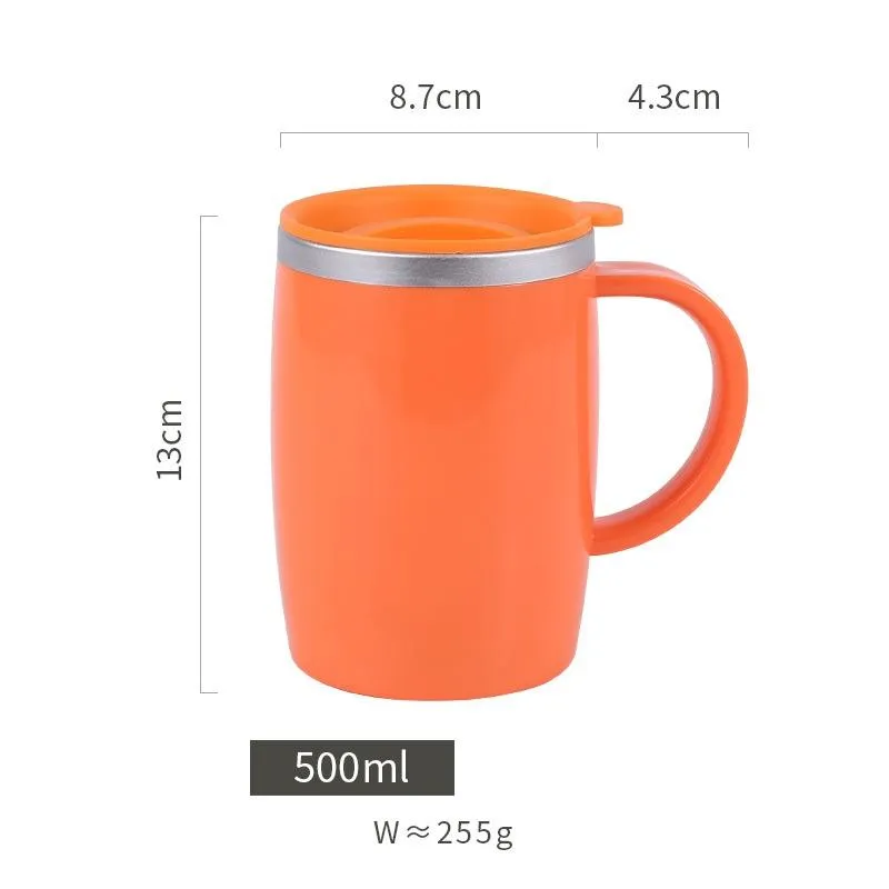 500ml Stainless Steel Coffee Mugs Double-layer Heat-insulating Japanese Style Office Milk Tea Mug with Lids