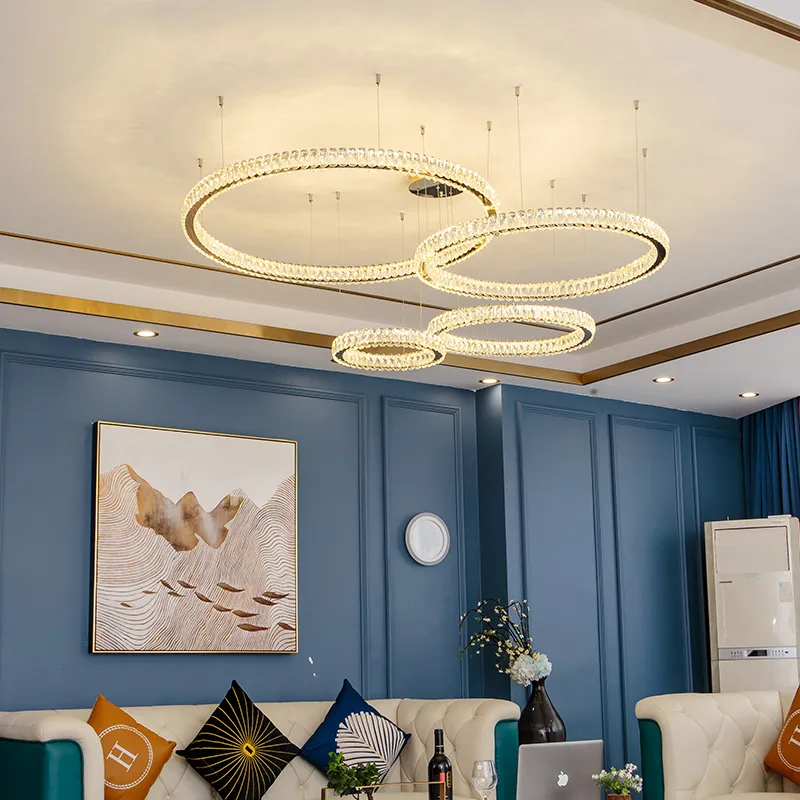 Moderne Ring Kristall Kronleuchter Lampe für Wohnzimmer Luxus LED Gold Villa Wohnkultur Hängen Lampe Große Runde Treppe Cristal licht