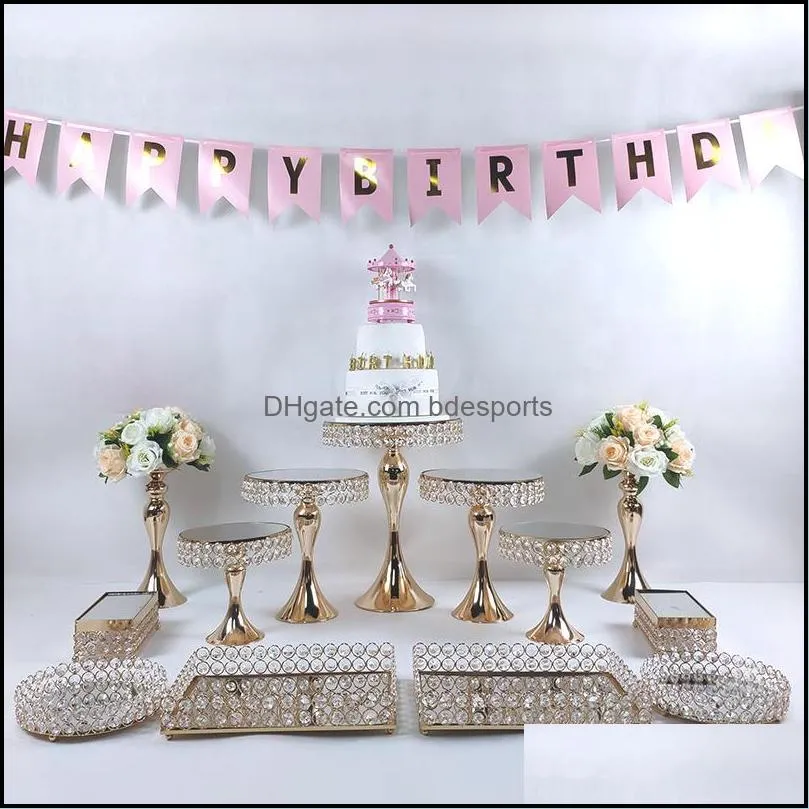 CAKE STAND SET WHITE CRYSTAL METAL CUPCAKE DECORATIONS DESSERT PEDESTAL PARTY DISPLAY TABLE Other Bakeware