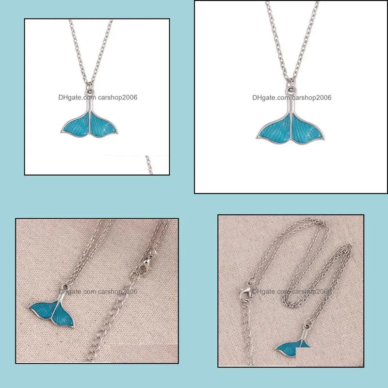 fish tail necklace ocean sea blue enamel fish pendant necklaces luminous necklaces carshop2006