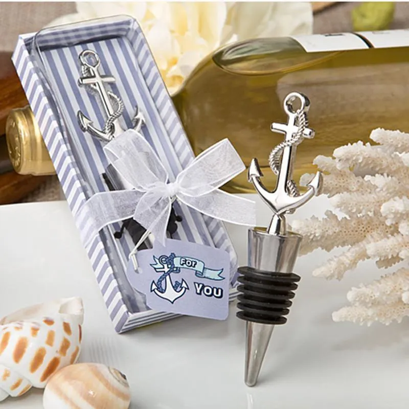 Öppnare 20st/Lot Wedding Favor Gift and Giveaways for Man Guest - Nautical tema Anchor Wine Bottle Stopper Party Souveniropeners