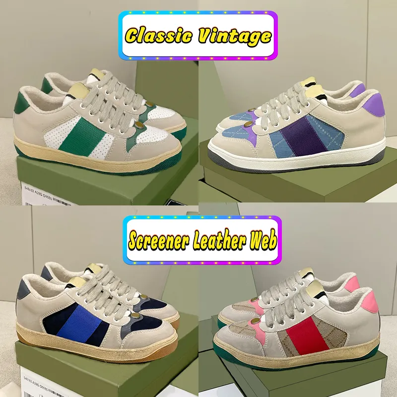 Mode Chaussures de course sales Classique Vintage Screener Cuir Web designer Sneaker Luxurys beige ébène vert obsidienne gris fraise imprimé hommes femmes baskets