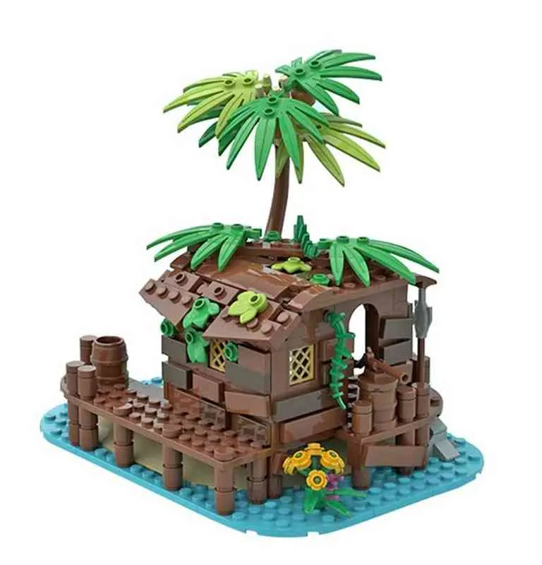 Blocchi pirata capannone irates moc s barracuda bay per 21322 49016 Serie tematiche della capanna della spiaggia Idee modello Building Building Brances Toy Brick T230103