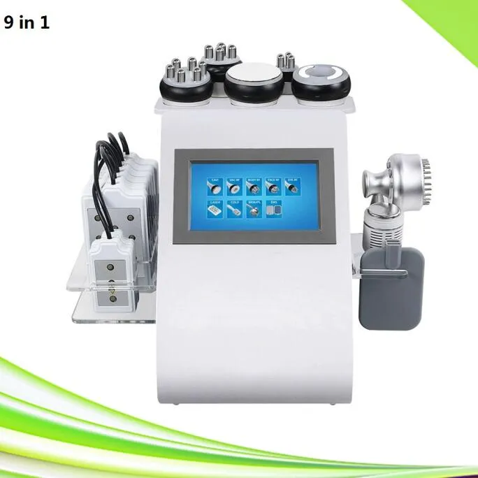 Spa Salon Clinic Use 9 em 1 RF Equipamento de aperto de pele Slimming Urging Urging Vacuum Ultrassonic Cavitação Máquina de laser Lipo laser