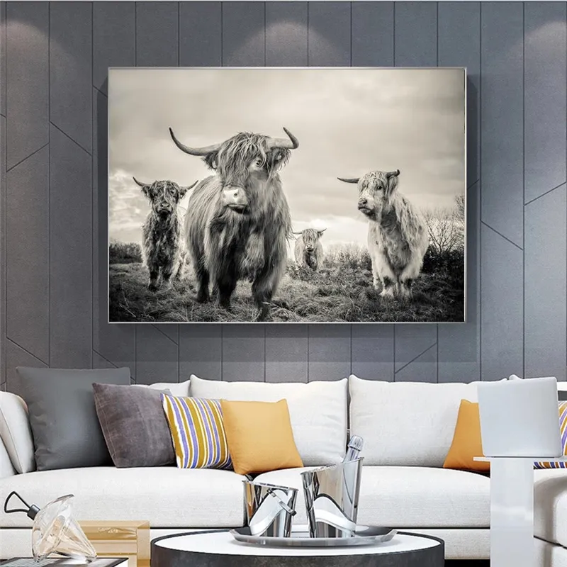 Highland Cow Affisch Canvas Art Animal Affischer and Prints Cattle målning väggkonst nordisk dekoration väggbild för vardagsrum