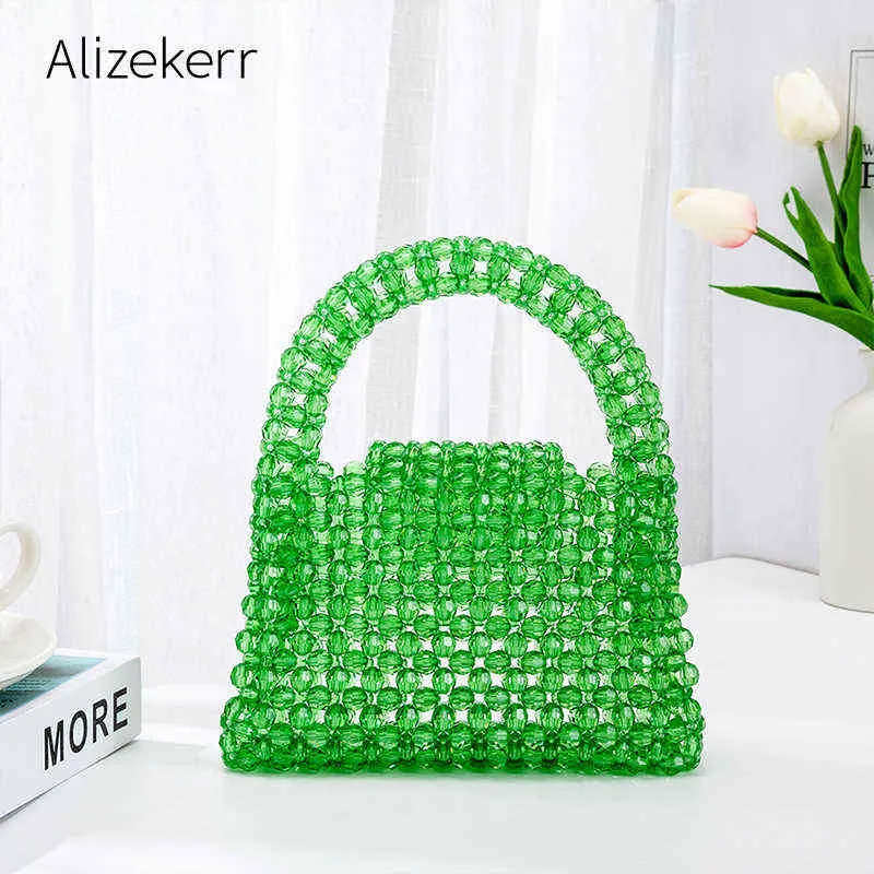 Bolsa de noite bolsa de cristal transparente Mulheres 2022 Handmade de verão Handle Handle Green Small carteira Ladie Hollow Out Beach Bag Holiday 220622