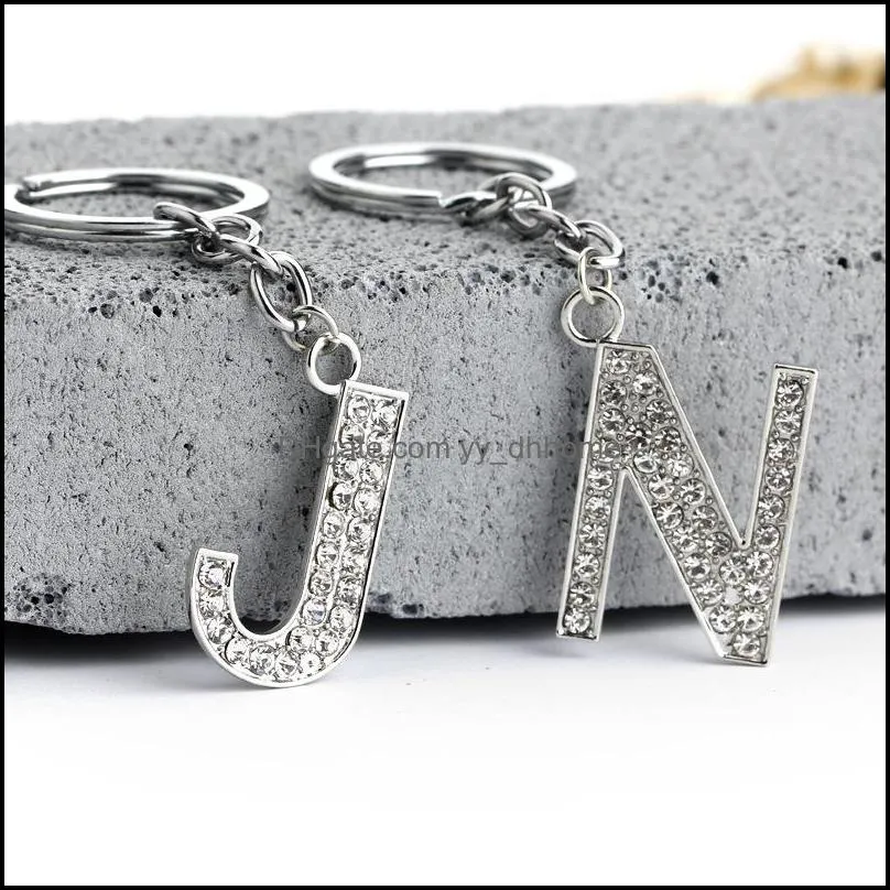 new arrival cubic zirconia keychain silver 26 english letter accessories fashion bag keys rings for men women jewelry gift 2020-y