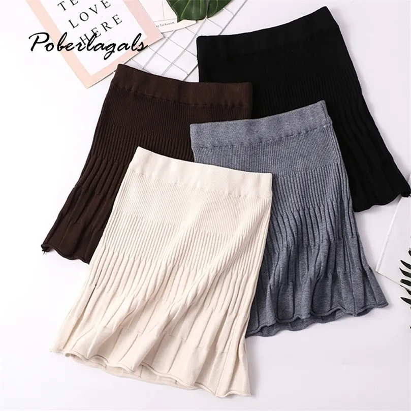 Autumn Winter Women Knitting Skirt Womens Knit Retro Elasticated