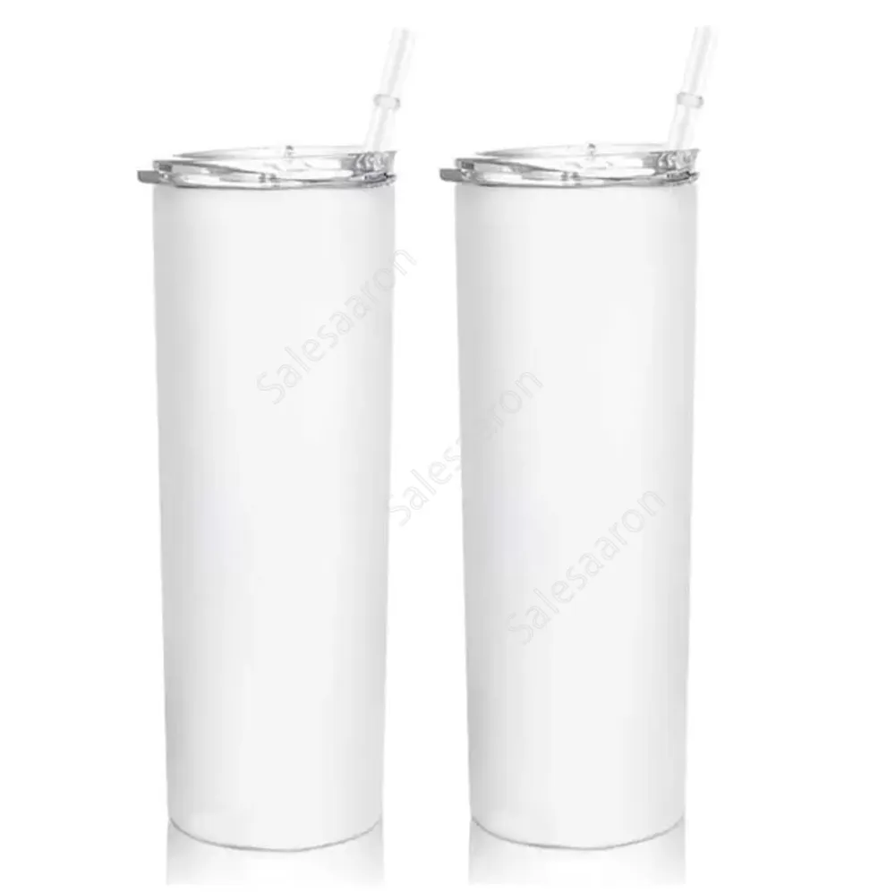 20 oz sublimation droite gobelets maigres blancs blanc en acier inoxydable isolé sous vide conique mince bricolage 20 oz tasse voiture tasses à café mer expédition 300lots DAS471