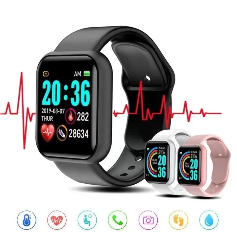 Y68 Smart Watch Hartslag Hartslag bloeddruk zuurstofbewaking multifunctionele herinnering D20 waterdichte sport smartwatch voor dameshorloges