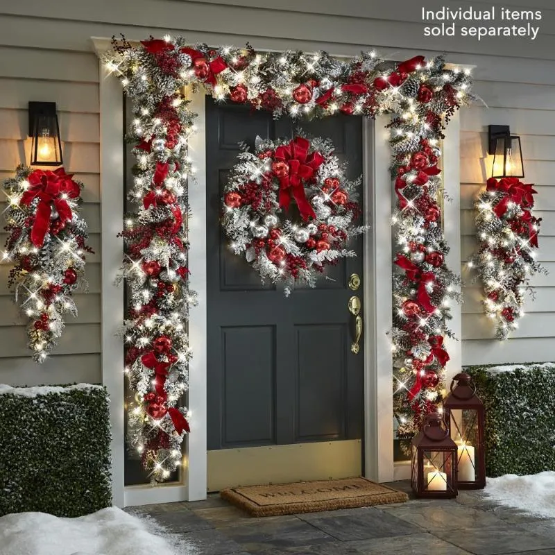 Decorative Flowers & Wreaths Christmas Wreath Outdoor 2022 Xmas Decorations Signs Home Garden Office Porch Front Door Hanging Garland Year D