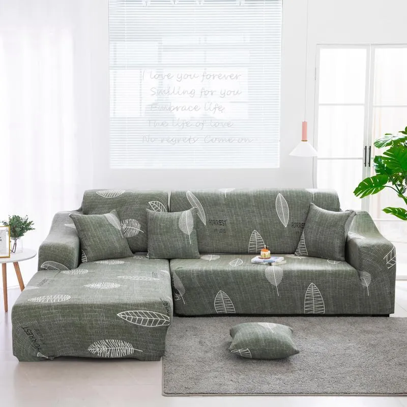 Fodere per sedie Copridivano stampato foglia verde scuro Divano componibile moderno a forma di L grande Chaise longue elastica Fodere per 1/2/3/4 posti