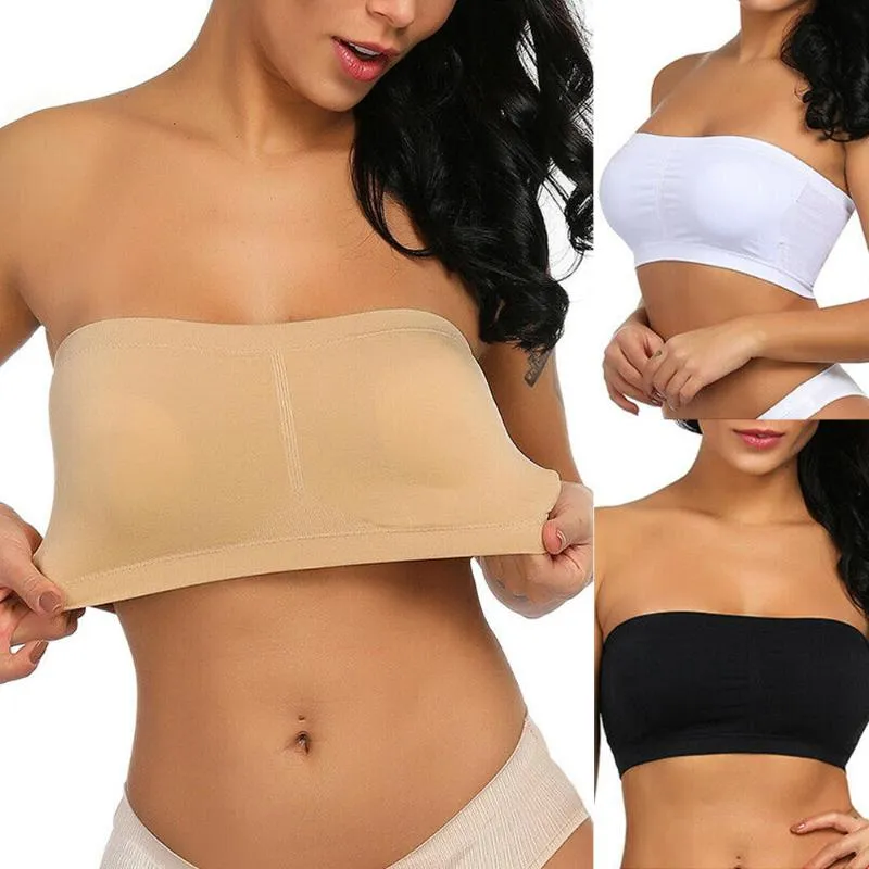 Bustiers & Corsets Womens Strapless Boob Tube Bandeau Crop Top Stretch Bra Removable Padded Stretchy Seamless TopsBustiers