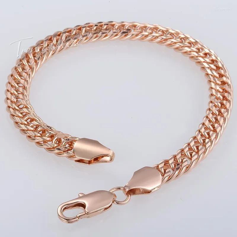 Chaîne à maillons 7mm Rombo 585 Bracelet rempli d'or jaune rose pour femme coupe double gourmette cubaine 18-25cm GB294ALink Lars22