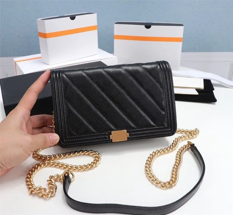 Classic luxury fashion brand wallet vintage lady brown leather handbag designer chain shoulder bag with box whole 02322T