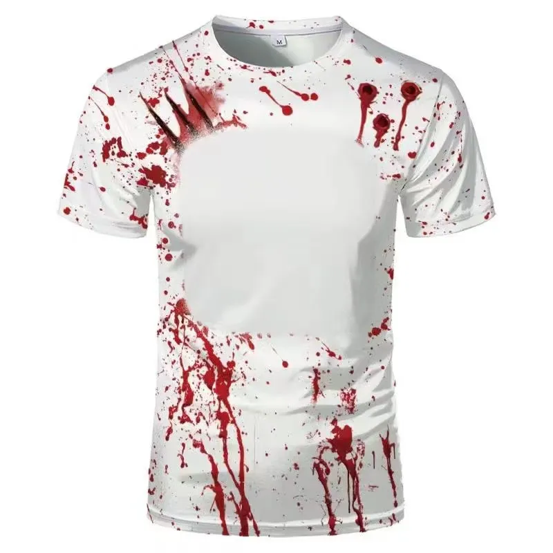 Halloween Party Sublimation Bleached T-Shirts Cotton Feel Heat Transfer Blank Bloody Shirt Bleach Polyester Shirts Wholesale A02