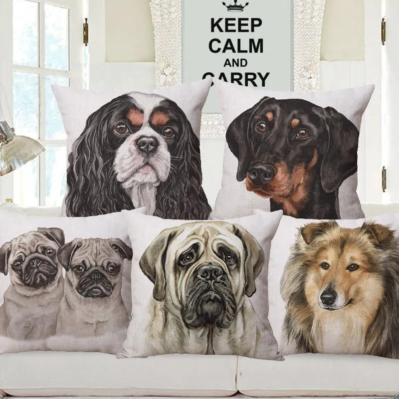 쿠션/장식 베개 Doberman Golden Retriever Pug Bichon Frize Norwich Terrier Dog Cushion Cover Case for Modern Home Decorationcushio