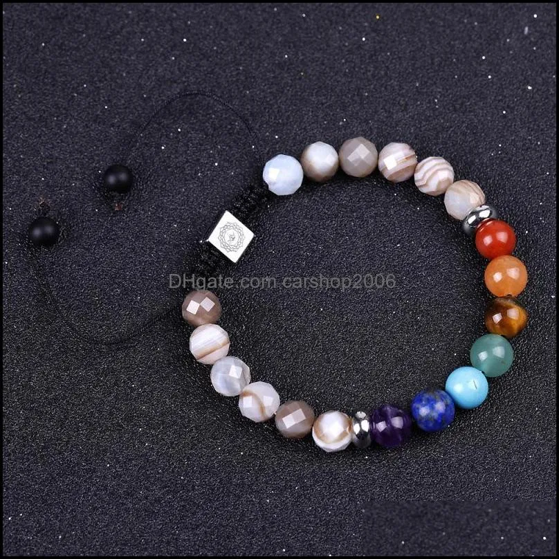 7 chakras men bracelet faceted stripe agate stone beads braided bracelets yoga hand string women jewelry friendship gift