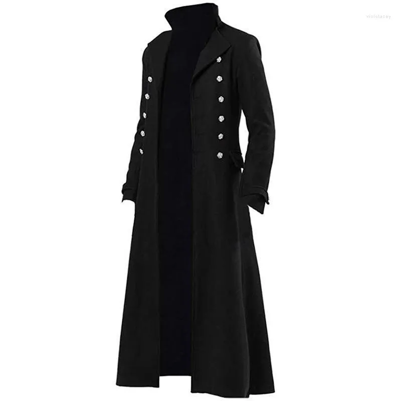 Men's Trench Coats Steampunk Retro Jacket Gothic Victorian Era Frog Coat Uniform Halloween Costume Stage Performance Viol22