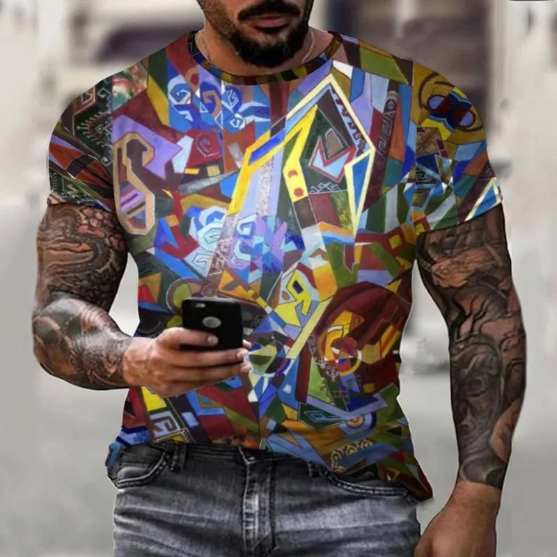T-shirts masculins Summer des manches courtes surdimensionnées masculines abstraites peinture cubisme Art 3d imprimé streetwear t-shirt décontracté.