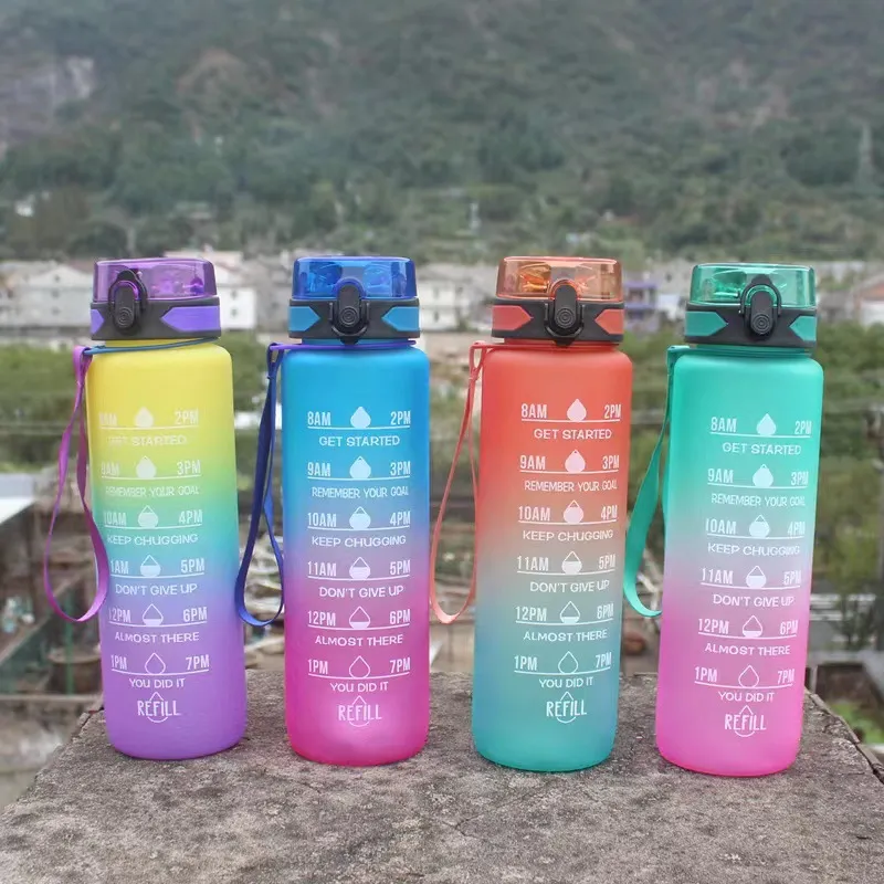 DHL Fast 1000ml Outdoor Water Bottle with Straw Sports Bottles Hiking Camping drink bottle BPA Free Colorful Portable Plastic Cups Wholesale 879 D3