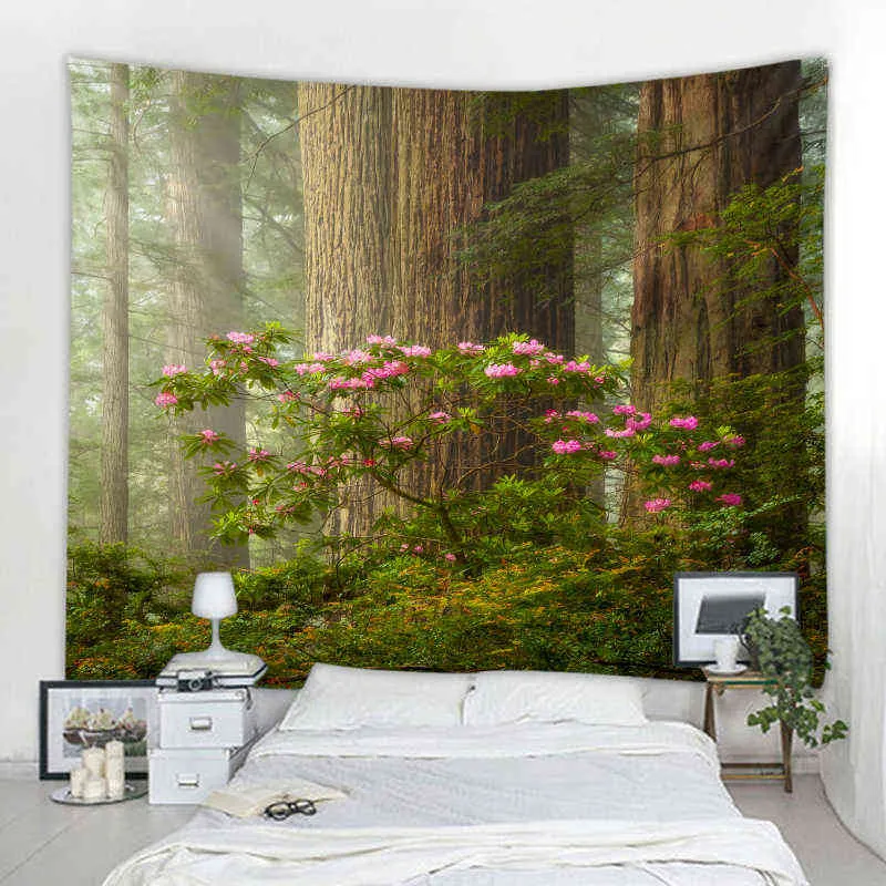 Tapestry Cortina da sala de estar quarto decoração de fundo bonito cachoeira natureza paisagem decoração de fundo j220804