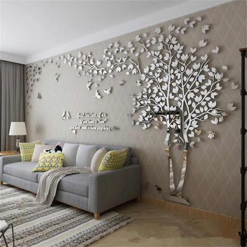 Décor à la maison grande taille autocollant mural arbre décoratif miroir papier peint 3D bricolage Art TV fond affiche salon autocollants 220419