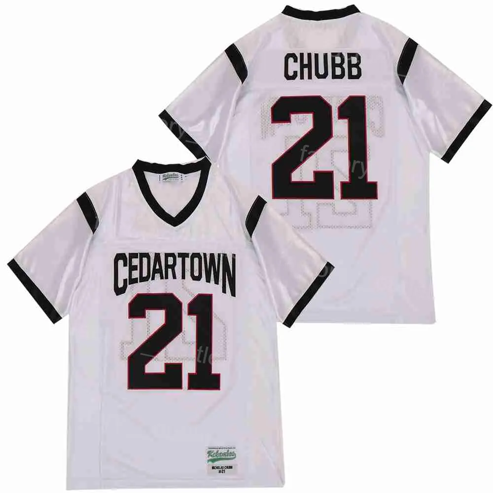 Film High School Cedartown Football 21 Nick Chubb Jersey Men Team Color White Pure Cotton Hip Hop For Sport Fans Embrodery Breating College Hiphop University