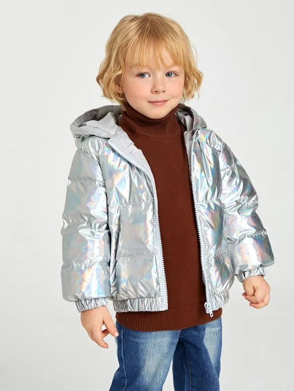 Manteau à capuche avec fermeture éclair holographique pour tout-petits garçons SHE